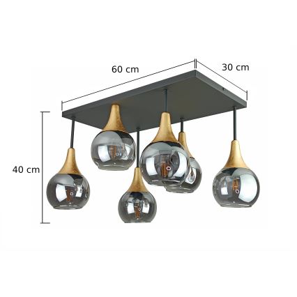 Πλαφονιέρα οροφής SOMA 6xE27/60W/230V μαύρο/χρυσό/φιμέ μαύρο