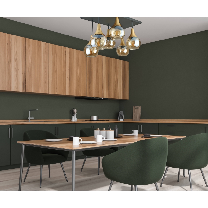 Πλαφονιέρα οροφής SOMA 6xE27/60W/230V μαύρο/χρυσό/φιμέ μπεζ