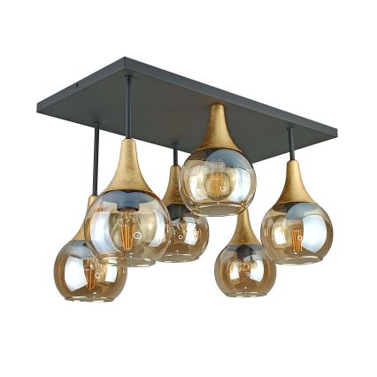 Πλαφονιέρα οροφής SOMA 6xE27/60W/230V μαύρο/χρυσό/φιμέ μπεζ