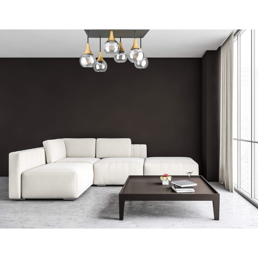 Πλαφονιέρα οροφής SOMA 6xE27/60W/230V μαύρο/χρυσό/διαφανές