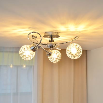 Πλαφονιέρα οροφής SOPHIA 3xE27/15W/230V γυαλιστερό χρώμιο/διαφανής