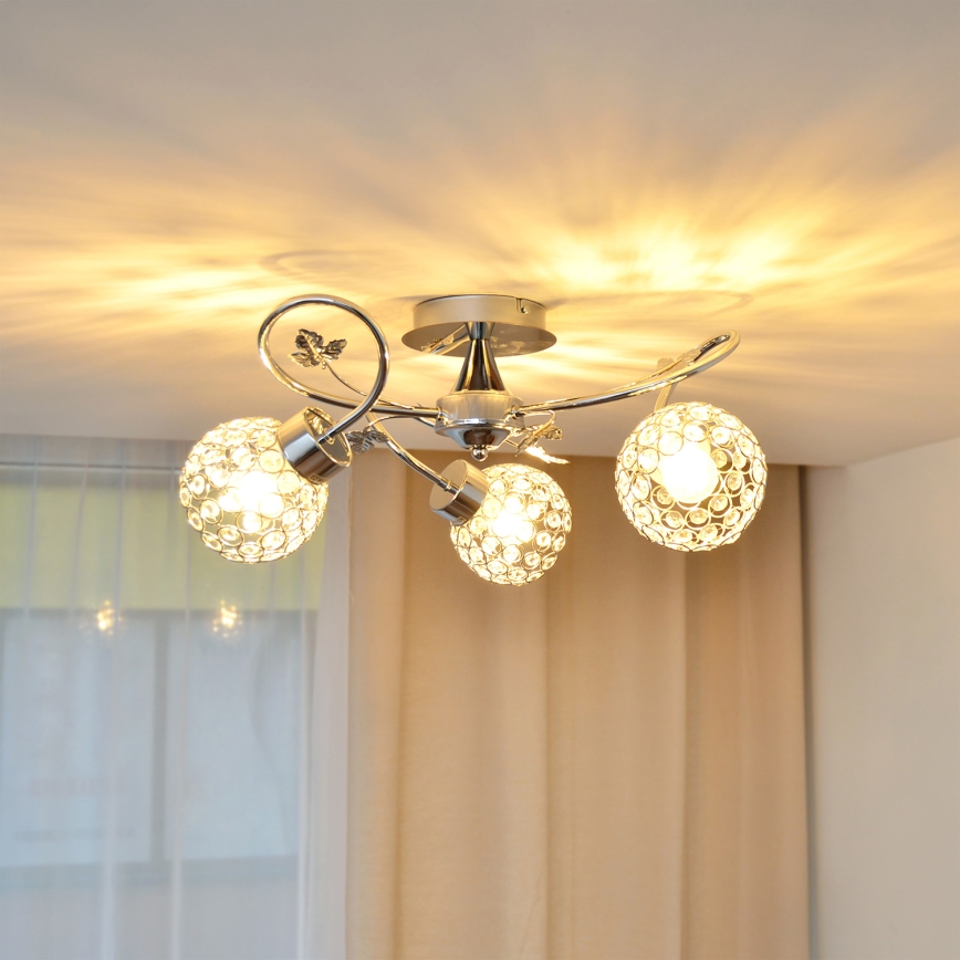 Πλαφονιέρα οροφής SOPHIA 3xE27/15W/230V γυαλιστερό χρώμιο/διαφανής