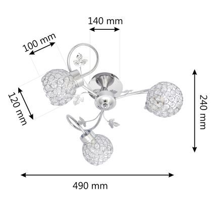 Πλαφονιέρα οροφής SOPHIA 3xE27/15W/230V γυαλιστερό χρώμιο/διαφανής
