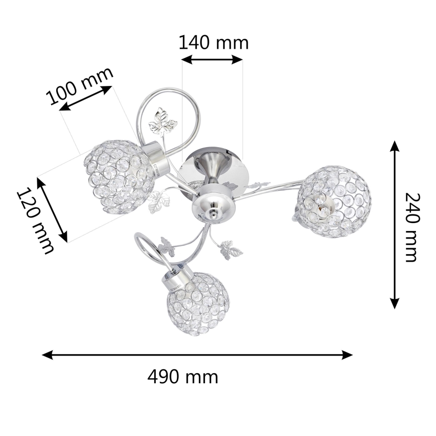 Πλαφονιέρα οροφής SOPHIA 3xE27/15W/230V γυαλιστερό χρώμιο/διαφανής
