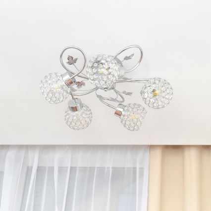 Πλαφονιέρα οροφής SOPHIA 5xE27/15W/230V γυαλιστερό χρώμιο/διαφανής