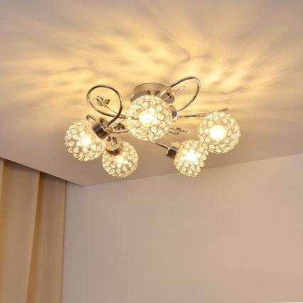 Πλαφονιέρα οροφής SOPHIA 5xE27/15W/230V γυαλιστερό χρώμιο/διαφανής