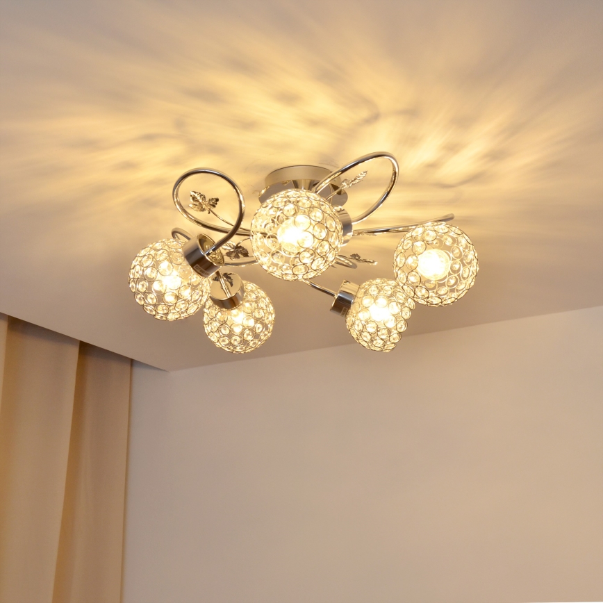 Πλαφονιέρα οροφής SOPHIA 5xE27/15W/230V γυαλιστερό χρώμιο/διαφανής