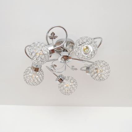 Πλαφονιέρα οροφής SOPHIA 5xE27/15W/230V γυαλιστερό χρώμιο/διαφανής
