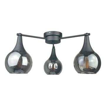 Πλαφονιέρα οροφής STAR 3xE27/60W/230V μαύρο/φιμέ μαύρο