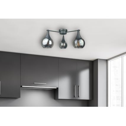 Πλαφονιέρα οροφής STAR 3xE27/60W/230V μαύρο/φιμέ μαύρο