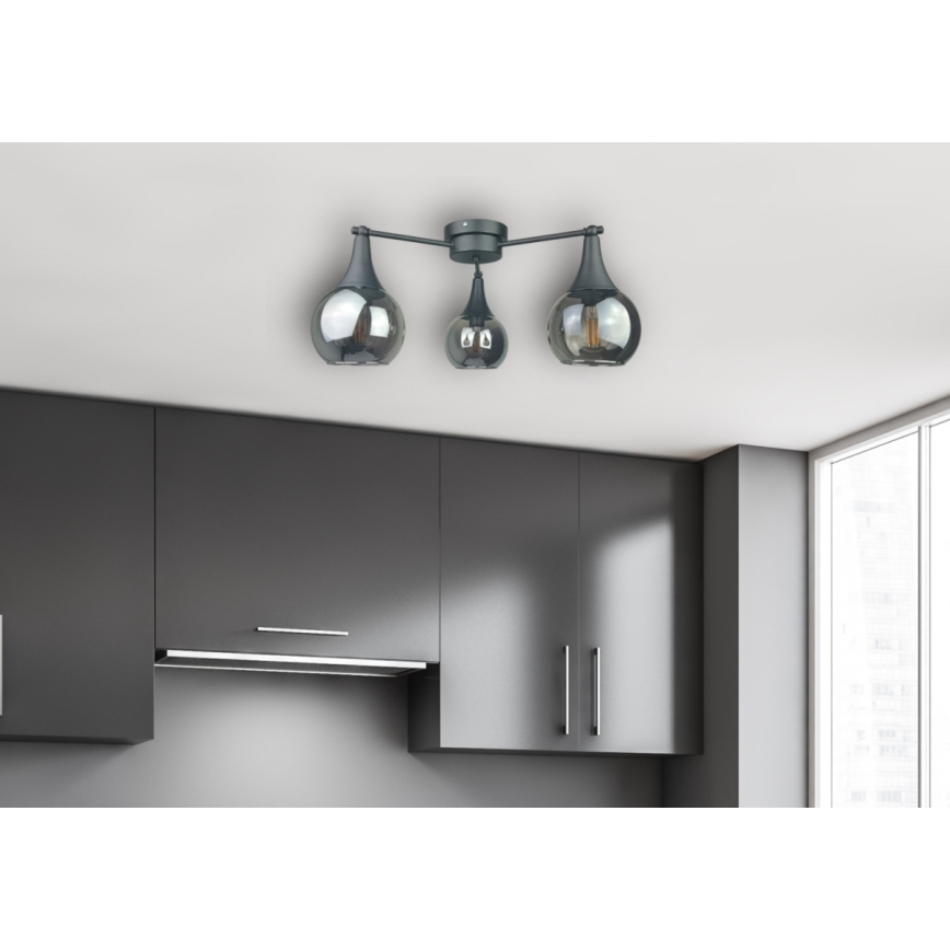 Πλαφονιέρα οροφής STAR 3xE27/60W/230V μαύρο/φιμέ μαύρο