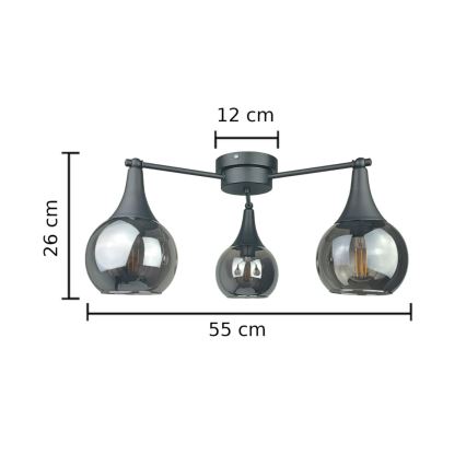 Πλαφονιέρα οροφής STAR 3xE27/60W/230V μαύρο/φιμέ μαύρο