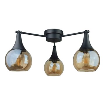 Πλαφονιέρα οροφής STAR 3xE27/60W/230V μαύρο/φιμέ μπεζ