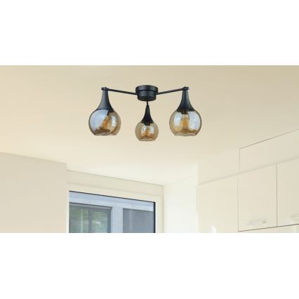 Πλαφονιέρα οροφής STAR 3xE27/60W/230V μαύρο/φιμέ μπεζ