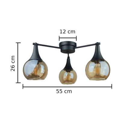 Πλαφονιέρα οροφής STAR 3xE27/60W/230V μαύρο/φιμέ μπεζ