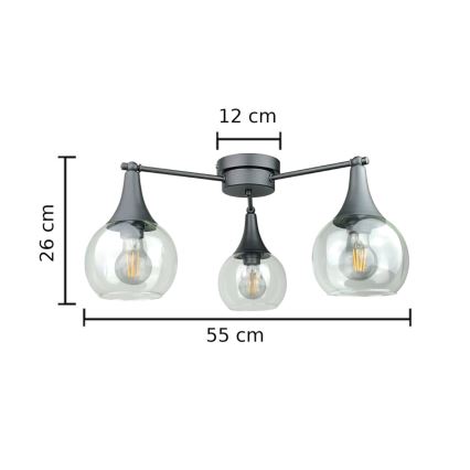 Πλαφονιέρα οροφής STAR 3xE27/60W/230V μαύρο/διαφανής