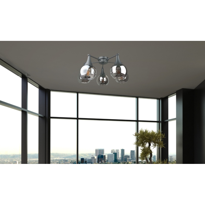 Πλαφονιέρα οροφής STAR 5xE27/60W/230V μαύρο/φιμέ μαύρο