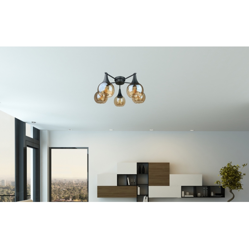 Πλαφονιέρα οροφής STAR 5xE27/60W/230V μαύρο/φιμέ μπεζ