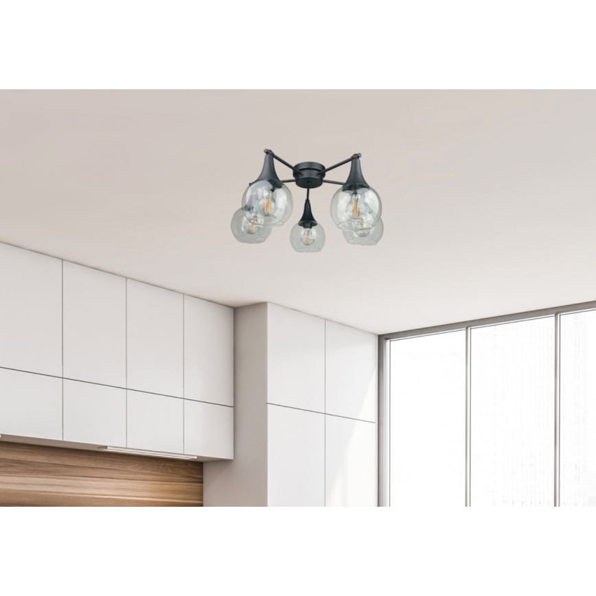 Πλαφονιέρα οροφής STAR 5xE27/60W/230V μαύρο/διαφανής