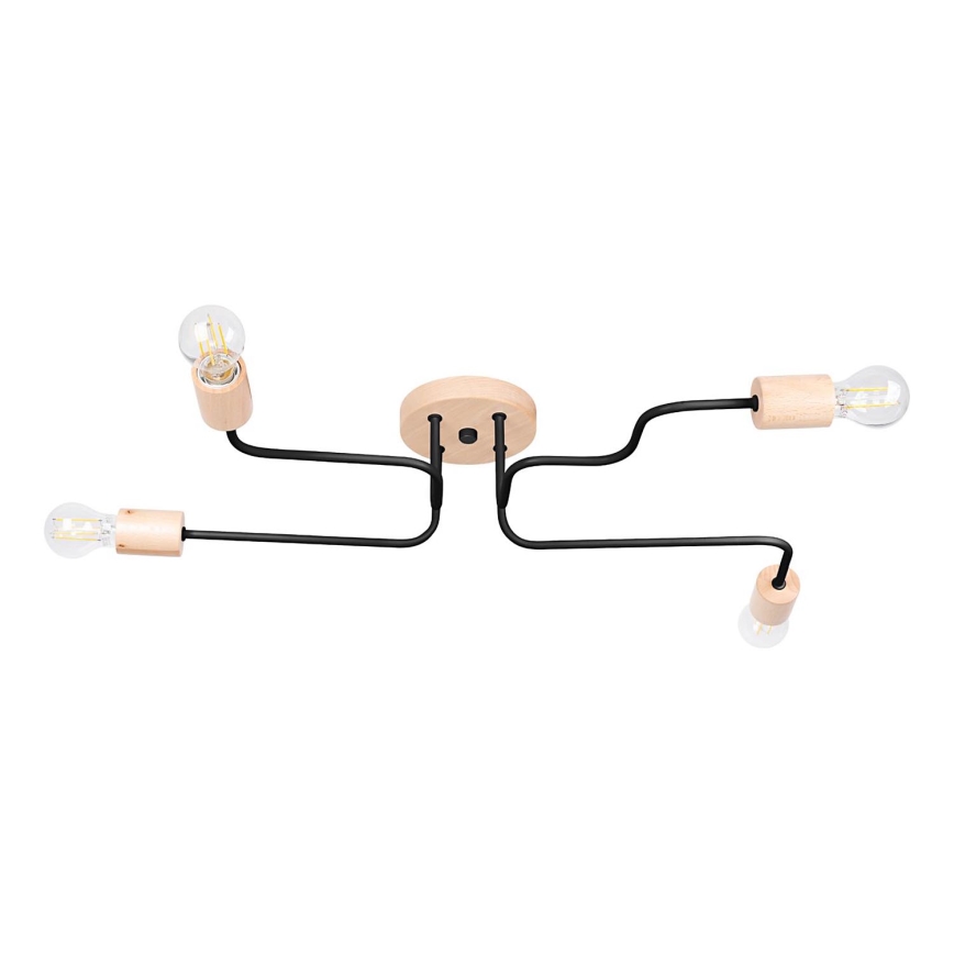 Πλαφονιέρα οροφής TIMBO 4xE27/15W/230V μαύρο/μπεζ/οξιά