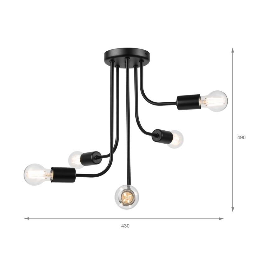 Πλαφονιέρα οροφής TRINITY 5xE27/15W/230V μαύρο