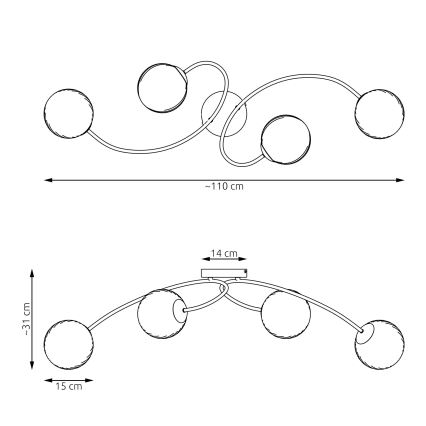 Πλαφονιέρα οροφής VIBRA 4xE14/10W/230V μαύρο/λευκό