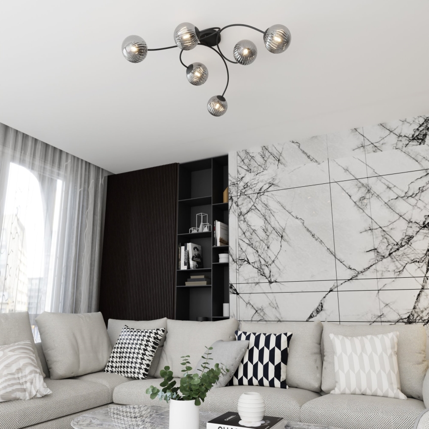 Πλαφονιέρα οροφής VIBRA 6xE14/10W/230V μαύρο/γκρι