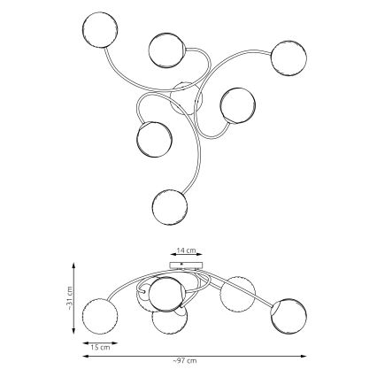 Πλαφονιέρα οροφής VIBRA 6xE14/10W/230V μαύρο/γκρι