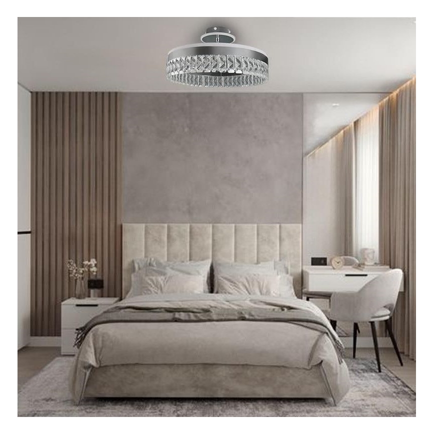 LED Dimming κρυστάλλινο πλαφονιέρα οροφής LED/75W/230V 3000-6500K ματ χρώμιο + τηλεχειριστήριο