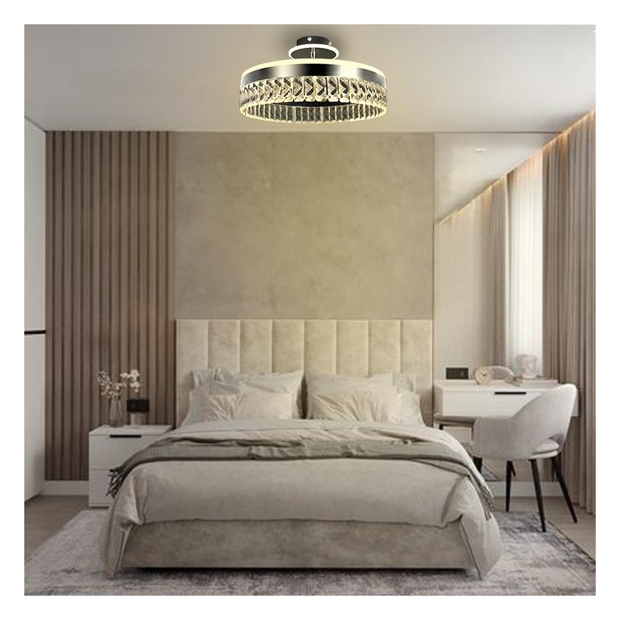 LED Dimming κρυστάλλινο πλαφονιέρα οροφής LED/75W/230V 3000-6500K ματ χρώμιο + τηλεχειριστήριο