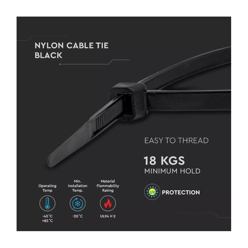 Πλαστικά Δεματικά καλώδια 3,5x200mm  100 τεμάχια  μαύρο