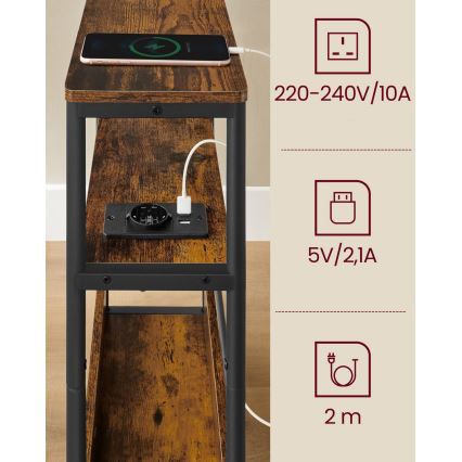 Πλευρικό τραπέζι ROD με ενσωματωμένη πρίζα και θύρες USB — καφέ/μαύρο