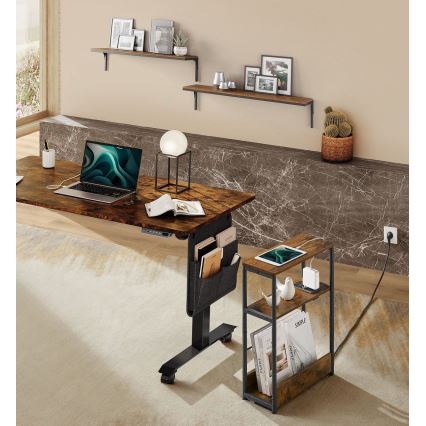 Πλευρικό τραπέζι ROD με ενσωματωμένη πρίζα και θύρες USB — καφέ/μαύρο