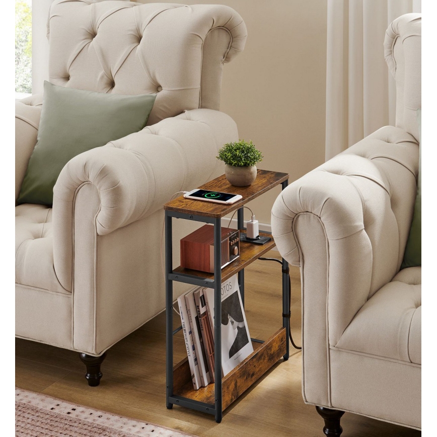 Πλευρικό τραπέζι ROD με ενσωματωμένη πρίζα και θύρες USB — καφέ/μαύρο