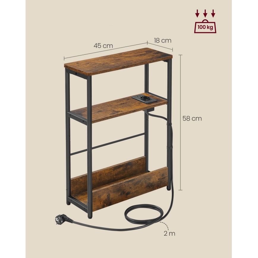 Πλευρικό τραπέζι ROD με ενσωματωμένη πρίζα και θύρες USB — καφέ/μαύρο