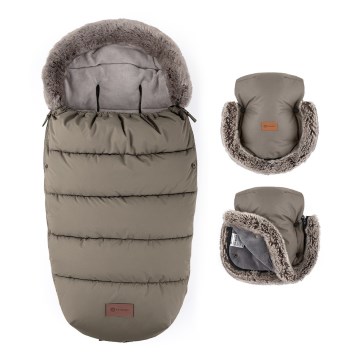 PETITE&MARS - Σετ παιδικής ποδιέρας 4-σε-1 COMFY + μανίκια χειρολαβής για καρότσι FURRY Mocha Mousse