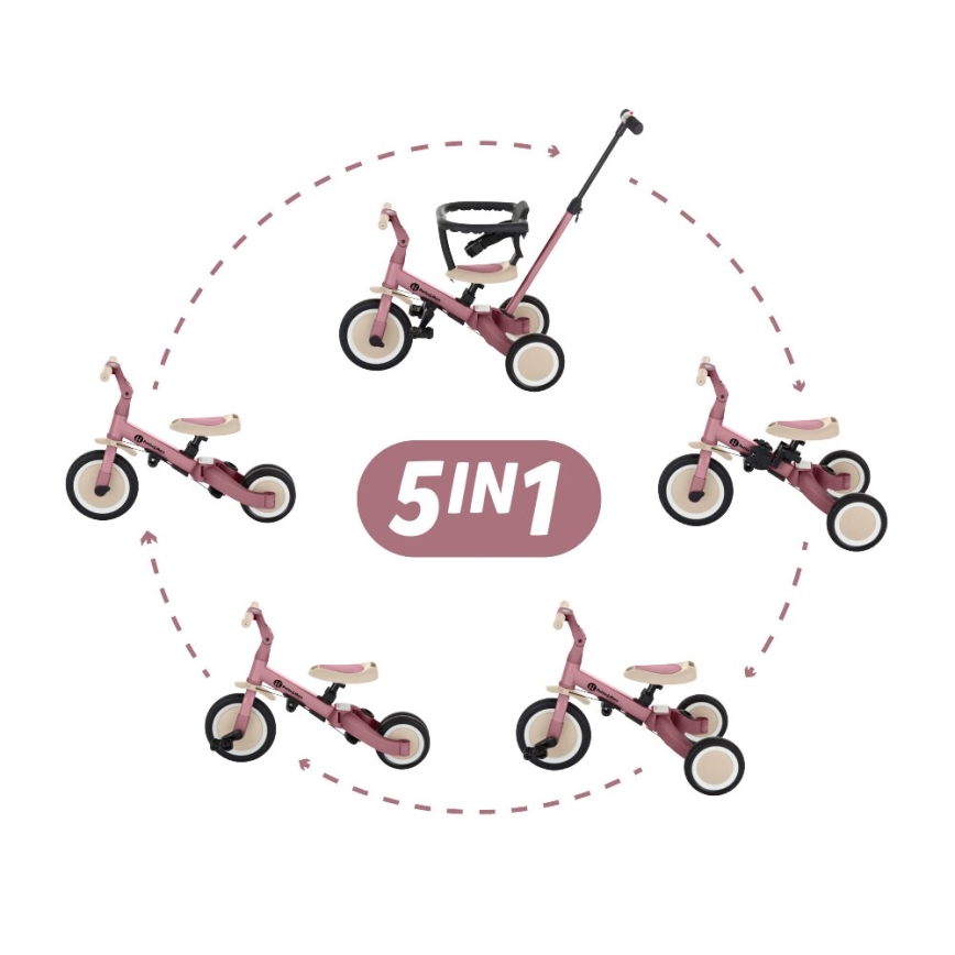 PETITE&MARS - Παιδικό τρίκυκλο ποδήλατο 5σε1 TURBO Dusty Τριαντάφυλλο
