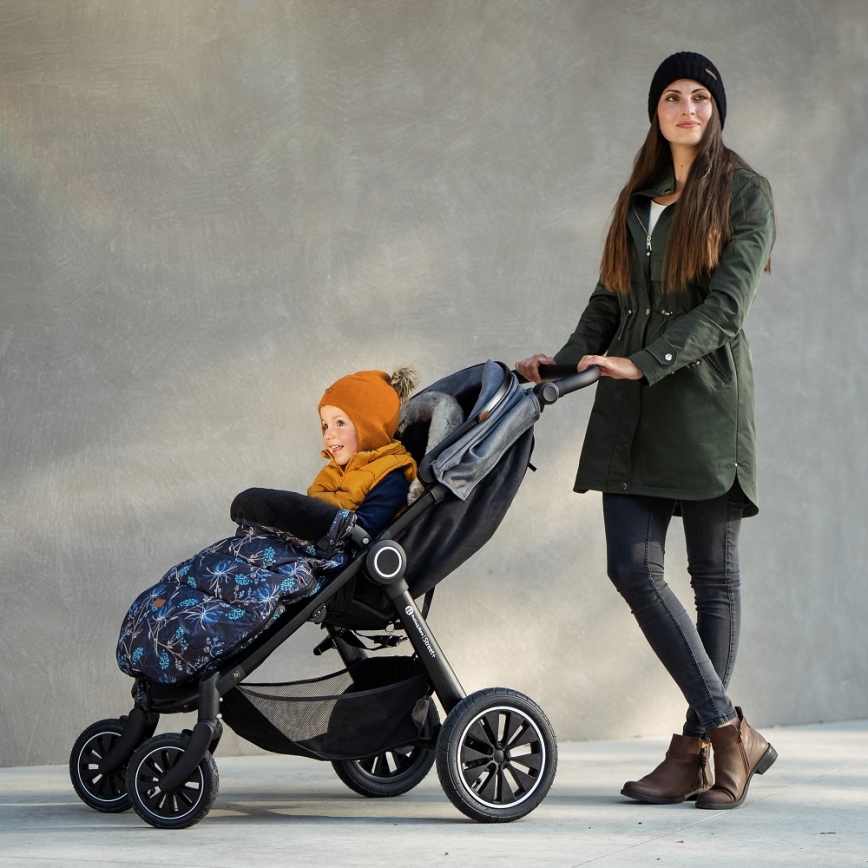 PETITE&MARS - Σετ παιδικός υπνόσακος 4 σε 1 COMFY Stylish Beauty + καλύμματα χειρός για καρότσι FURRY Forever Black