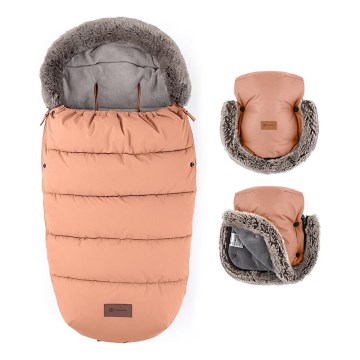 PETITE&MARS - Σετ παιδικός υπνόσακος 4 σε 1 COMFY + καλύμματα χειρός για καρότσι FURRY σε παστέλ ροδακινί