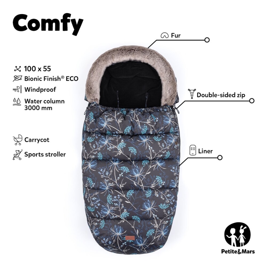 PETITE&MARS - ΣΕΤ Ποδόσακος 4σε1 COMFY Stylish Beauty + Γάντια καροτσιού FURRY Forever Black