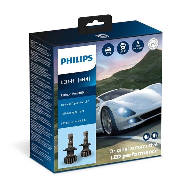 Philips 11342U91X2 -ΣΕΤ 2x LED Λάμπα αυτοκινήτου Ultinon 9100 H4 P43t-38/13,2W/12/24V 5800K