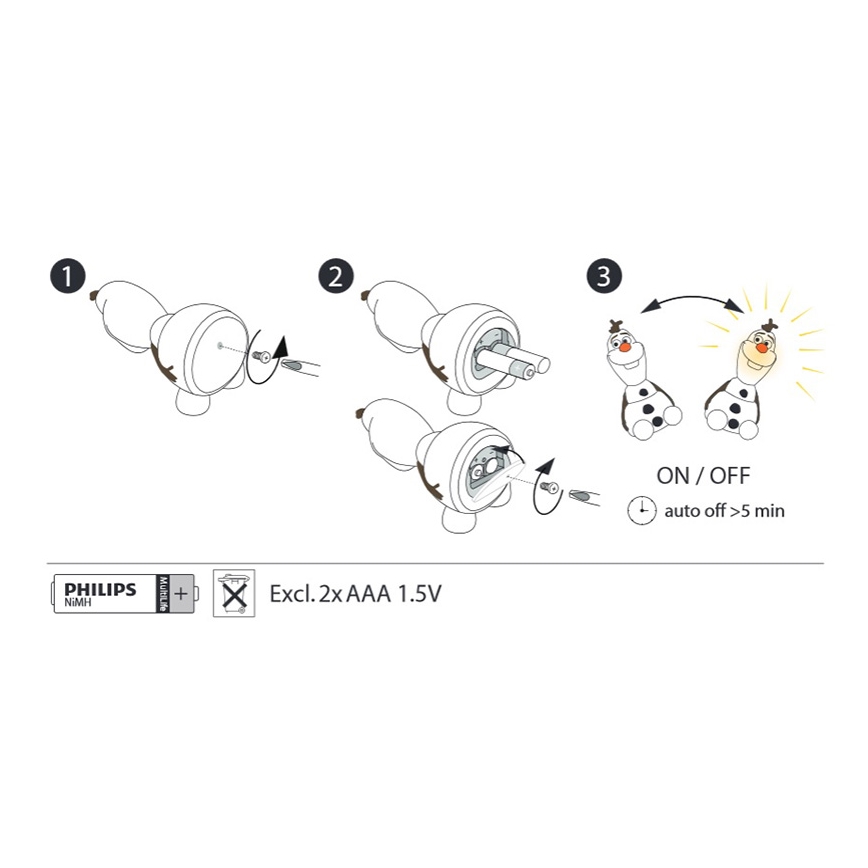 Philips 71768/08/16 - Παιδικό φωτιστικό LED DISNEY FROZEN OLAF LED/0,3W/2xAAA χιονάνθρωπος