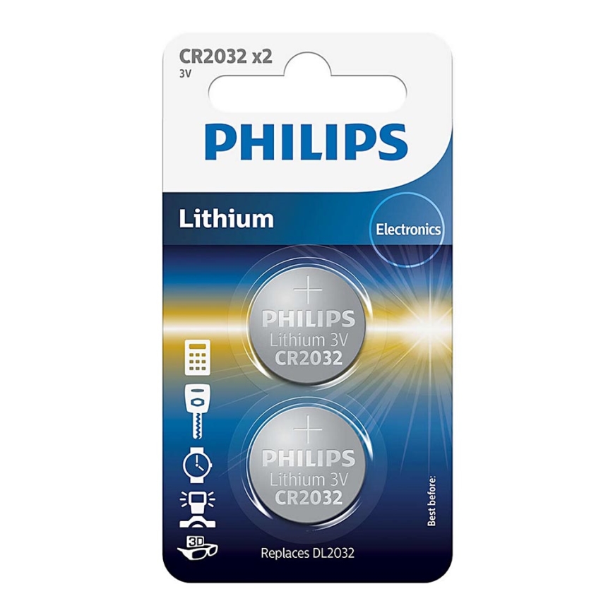 Philips CR2032P2/01B - 2 τεμ. Λιθίου μπαταρία κουμπί CR2032 MINICELLS 3V 240mAh