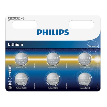 Philips CR2032P6/01B - 6 τμχ Στοιχείο λιθίου κουμπί CR2032 MINICELLS 3V 240mAh