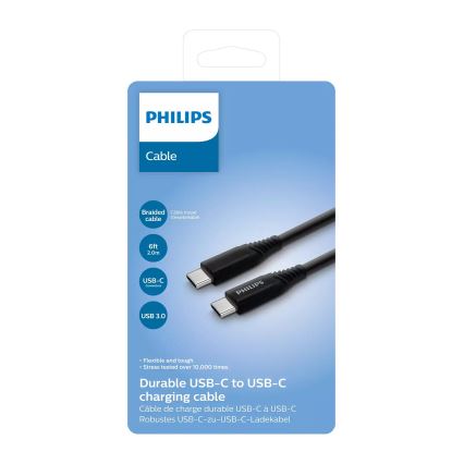 Philips DLC5206C/00 - USB καλώδιο USB-C 3.0 με υποδοχή 2m μαύρο/γκρι