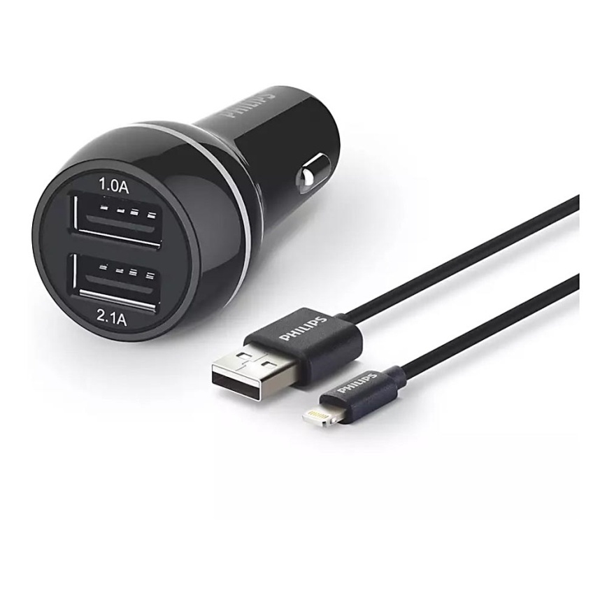 Philips DLP2357V/10 -Φορτιστής αυτοκινήτου 2xUSB/12V + καλώδιο USB/lightning connector