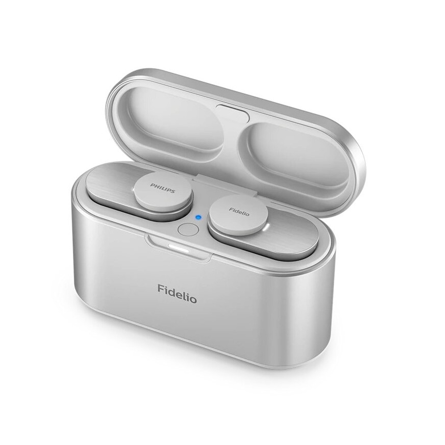 Philips Fidelio T1WT/00 - Ασύρματα ακουστικά IPX4 2x 60 mAh + 650 mAh ασημί