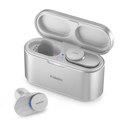Philips Fidelio T1WT/00 - Ασύρματα ακουστικά IPX4 2x 60 mAh + 650 mAh ασημί