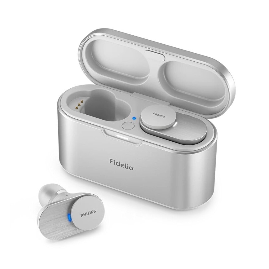 Philips Fidelio T1WT/00 - Ασύρματα ακουστικά IPX4 2x 60 mAh + 650 mAh ασημί