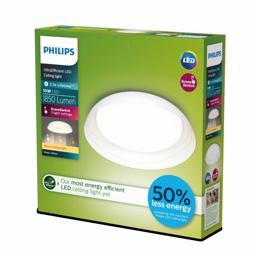 Philips - LED Ρυθμιζόμενο φωτιστικό οροφής FLETA SCENE SWITCH LED/10W/230V 2700K λευκό